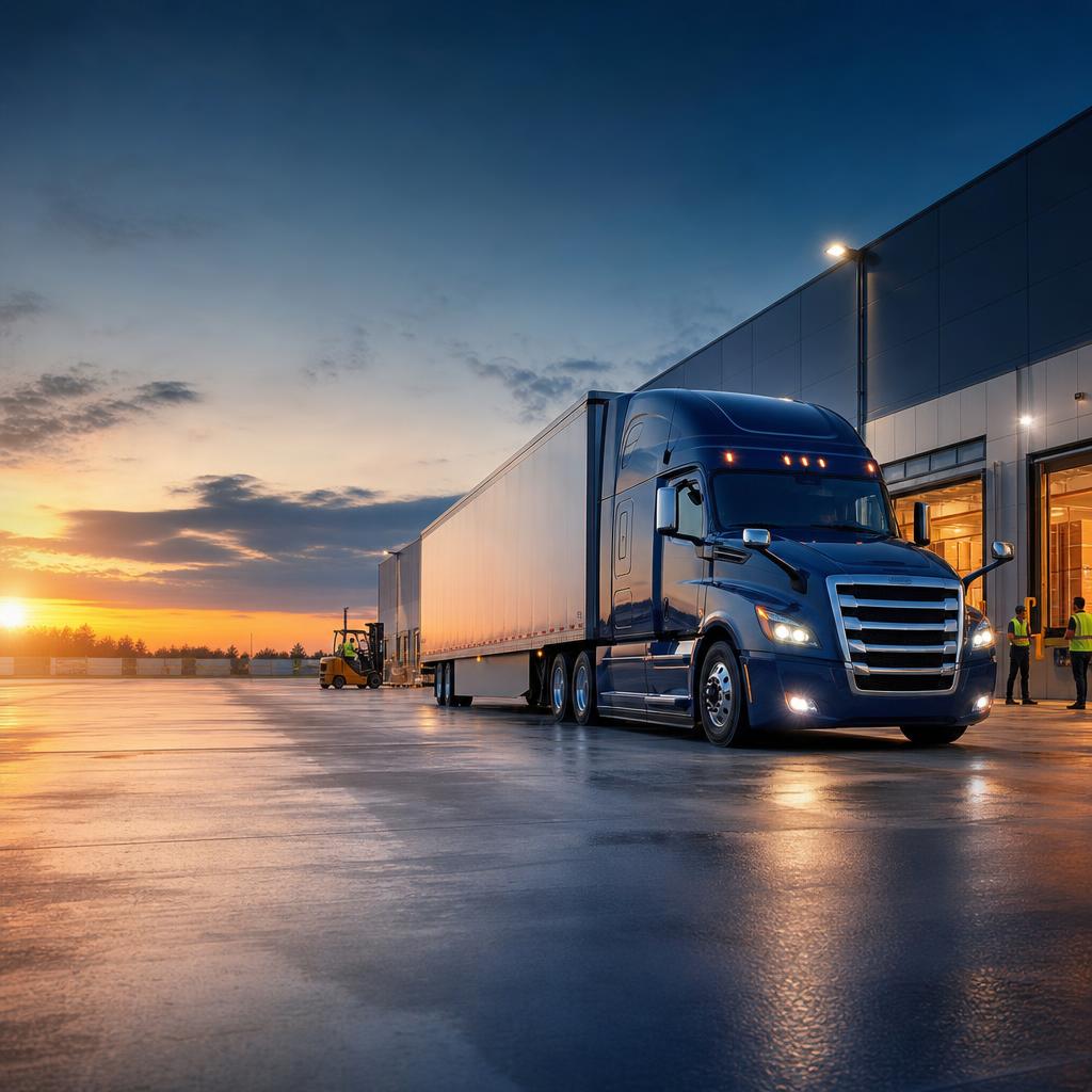 Commercial truck at a logistics terminal