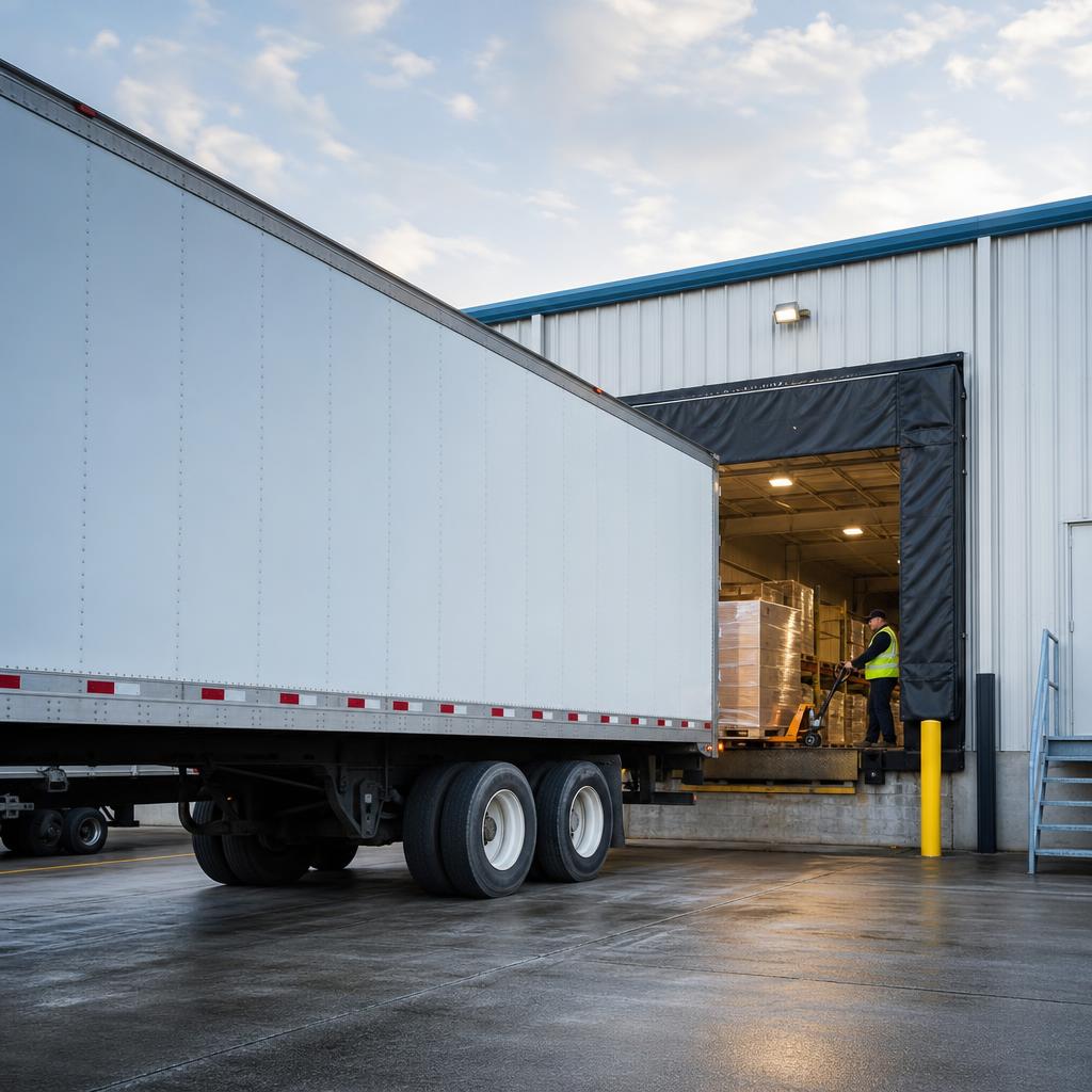 Commercial trailer positioned safely at a loading dock