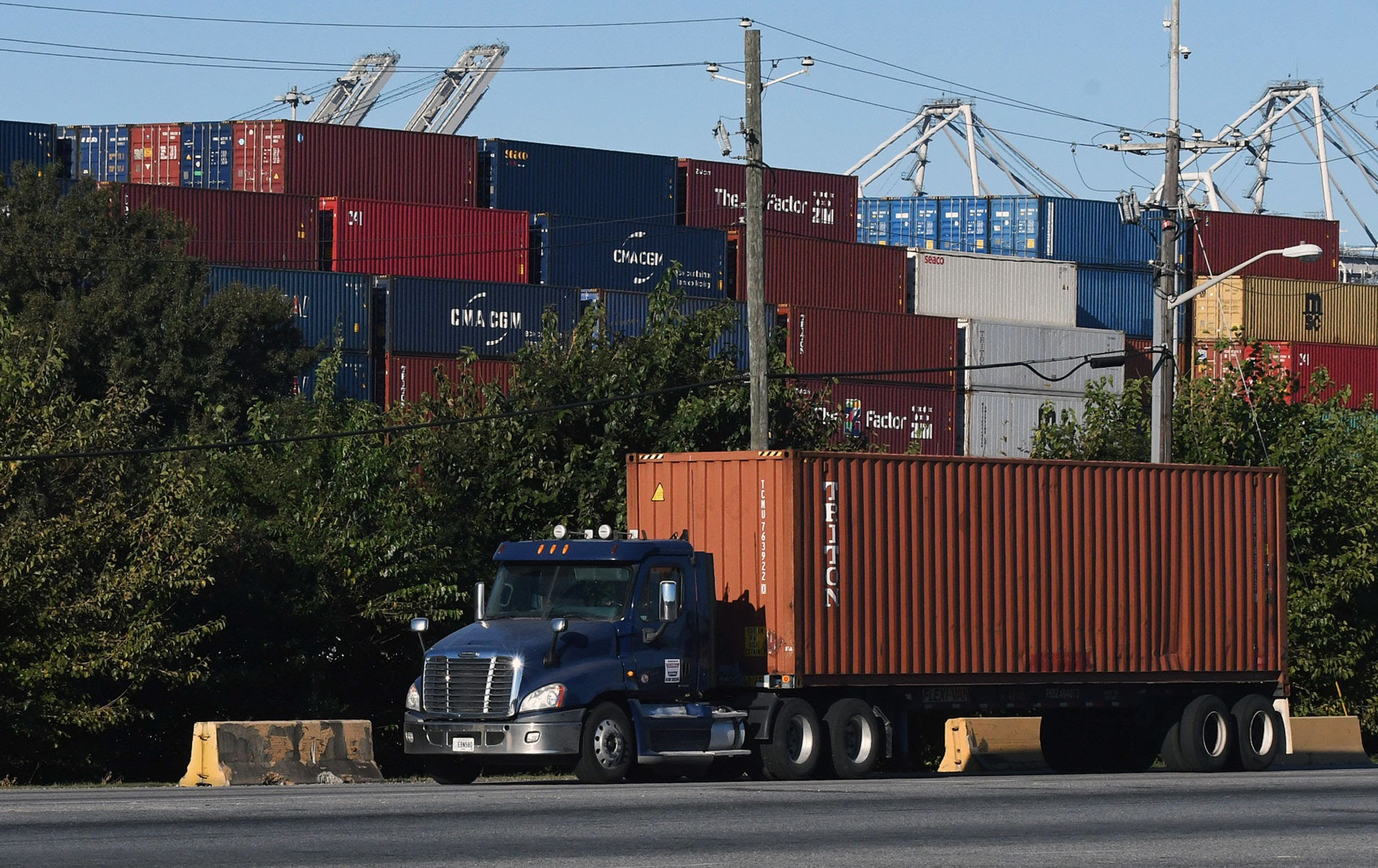 Day cab container truck near port