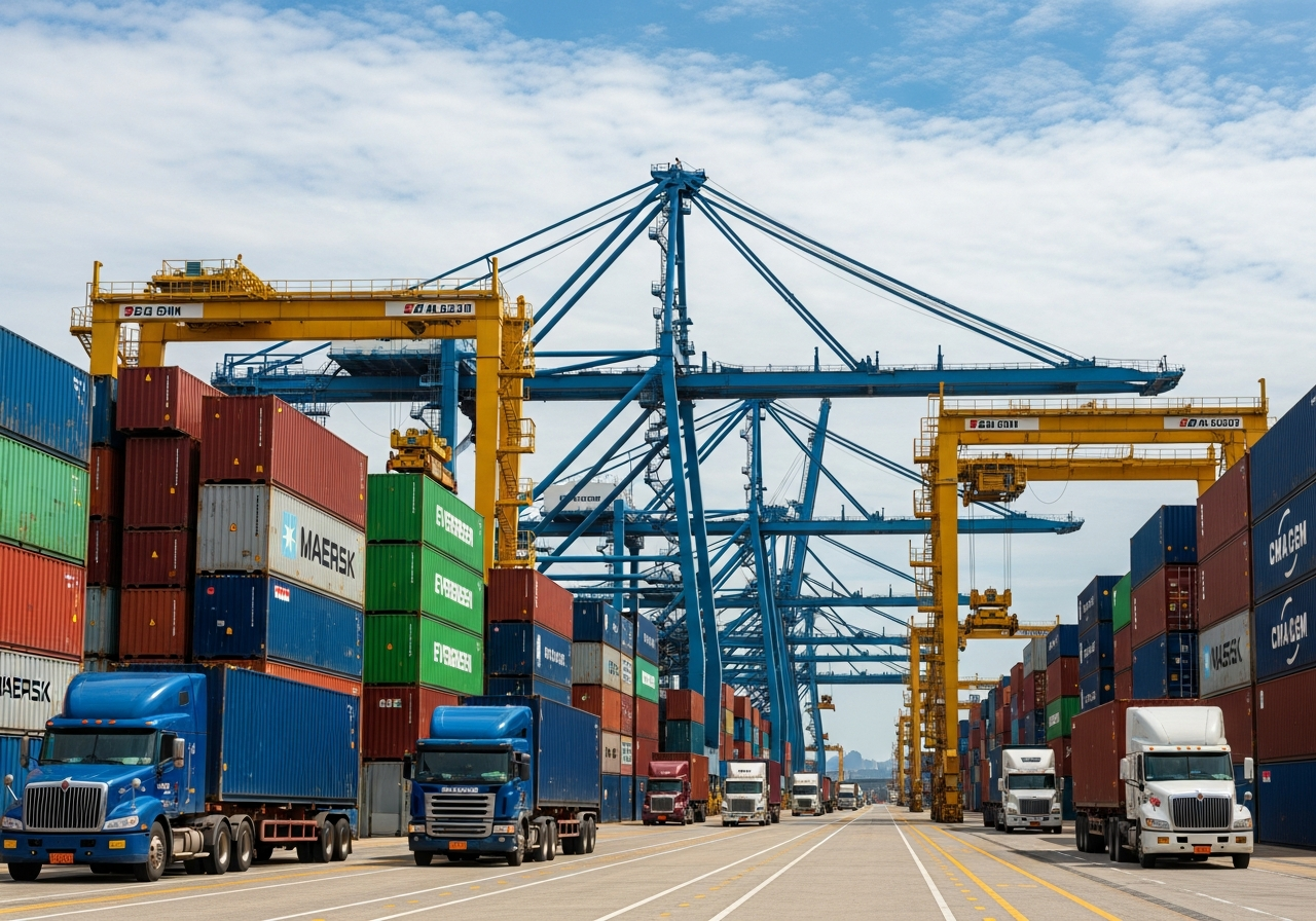 Port drayage trucks at terminal