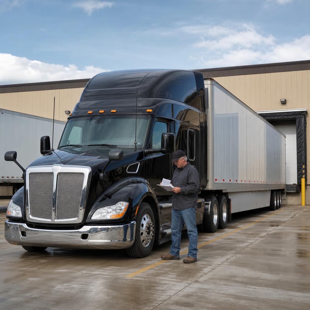 Truck driver reviewing paperwork before an insurance application