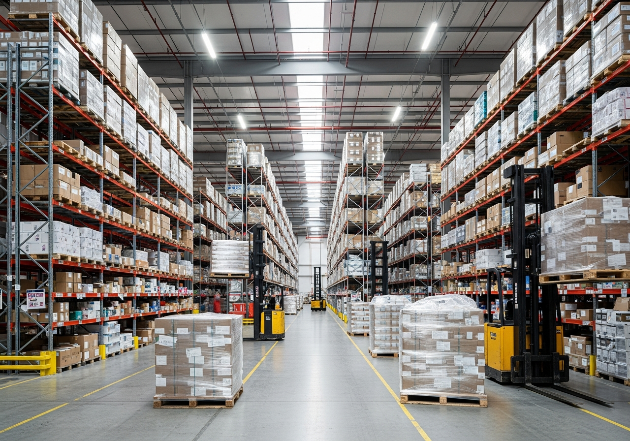 Freight warehouse with pallets